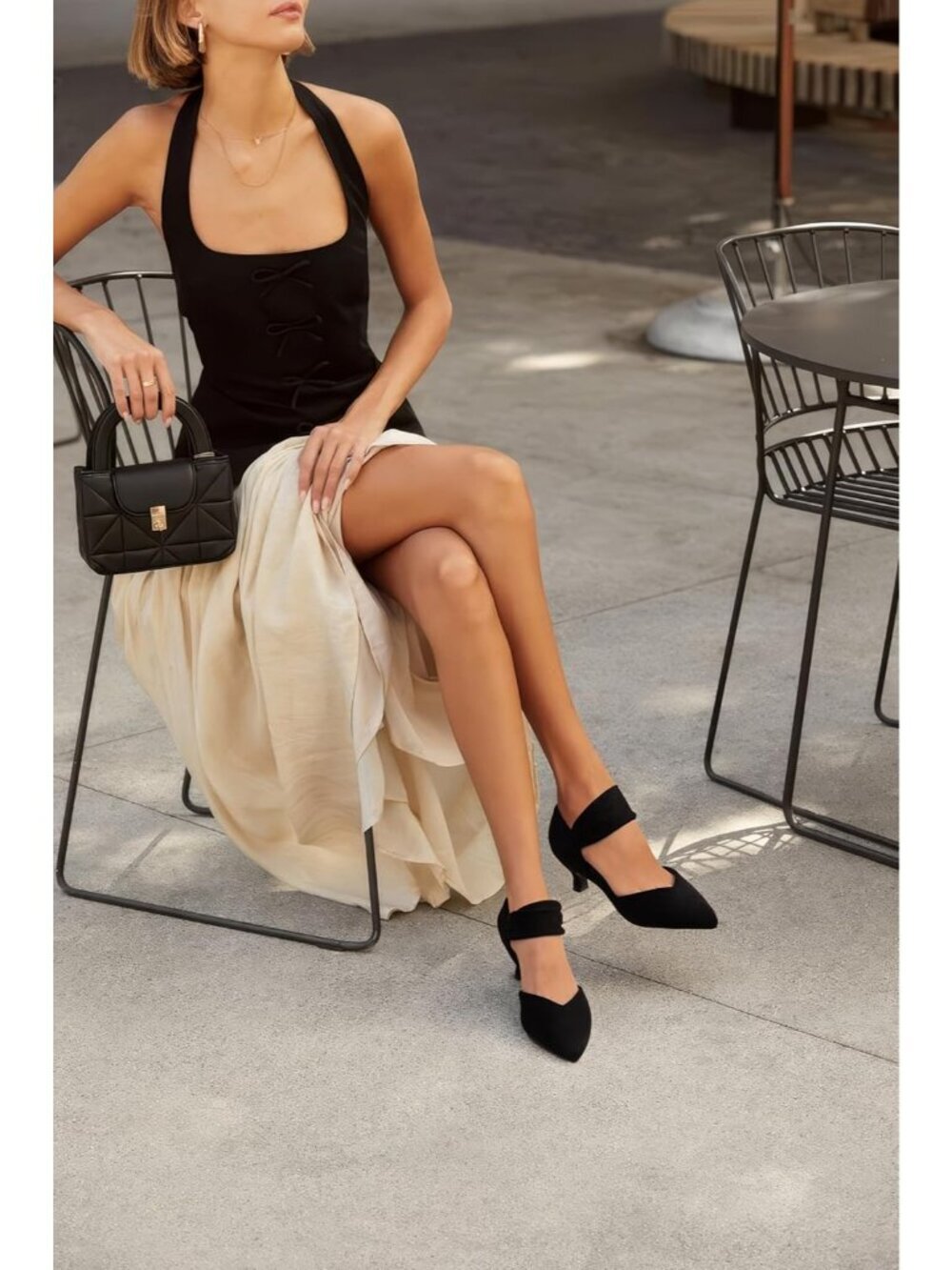 〽️Women Black Suede Kitten Heels Closed Toe Ankle Strap Low Pumps Slip On Shoes
